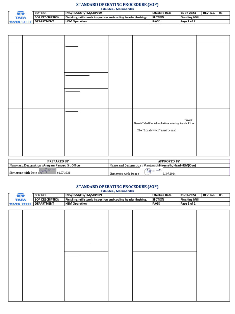 SOP for FM stand inspection and flushing | PDF | Occupational Safety ...