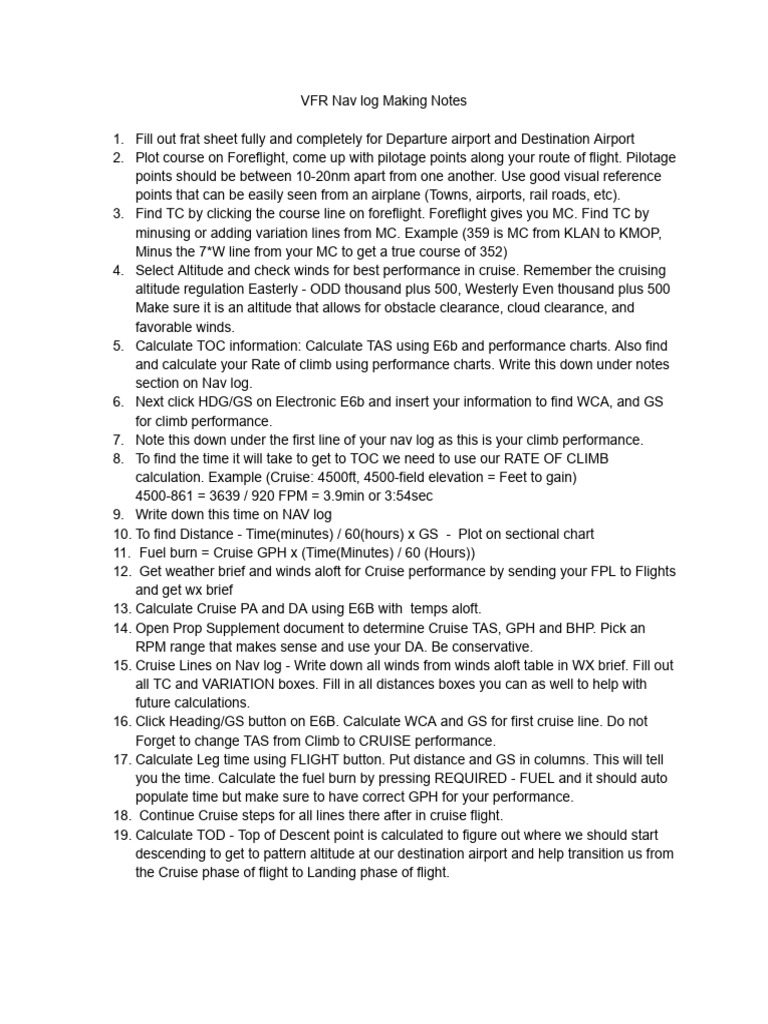 VFR Nav log Making Notes | PDF | Visual Flight Rules | Aviation Safety
