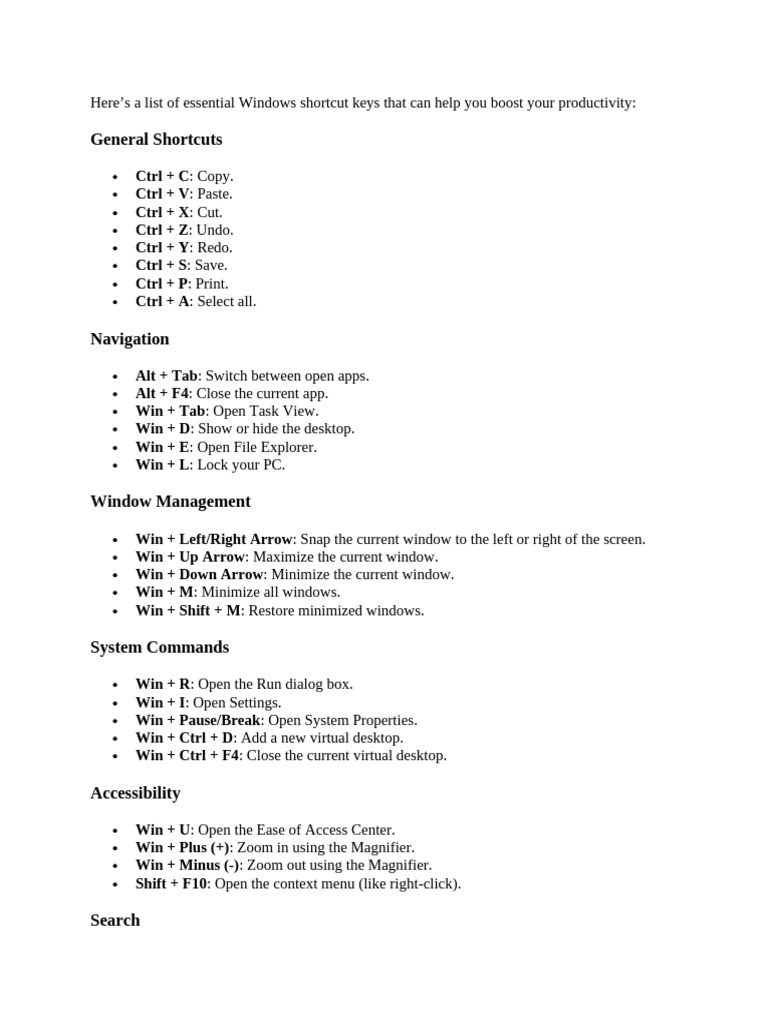 windows usefrul shortcuts | PDF | Microsoft Excel | Computer Architecture