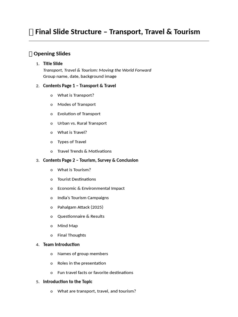 Slide Structure Team Project | PDF | Tourism | Transport