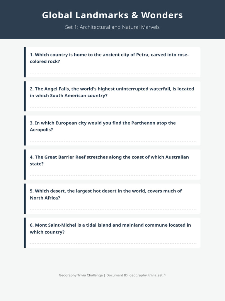 Geography Trivia Set 1 | PDF
