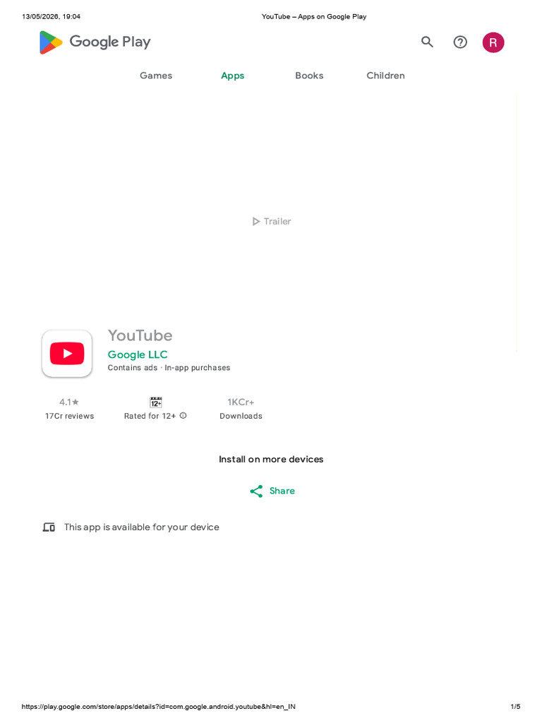 YouTube – Apps on Google Play | PDF | Google Play | Mobile App
