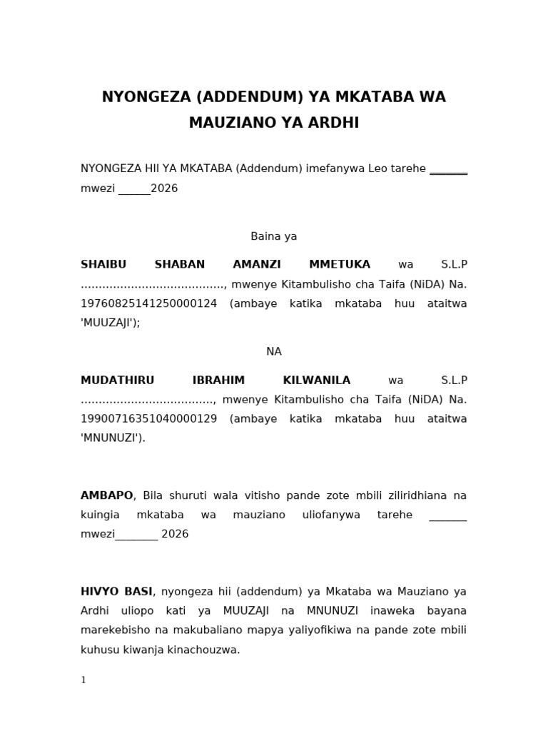 Addendum Mkataba Wa Ardhi- Shaibu & Mudathiru | PDF