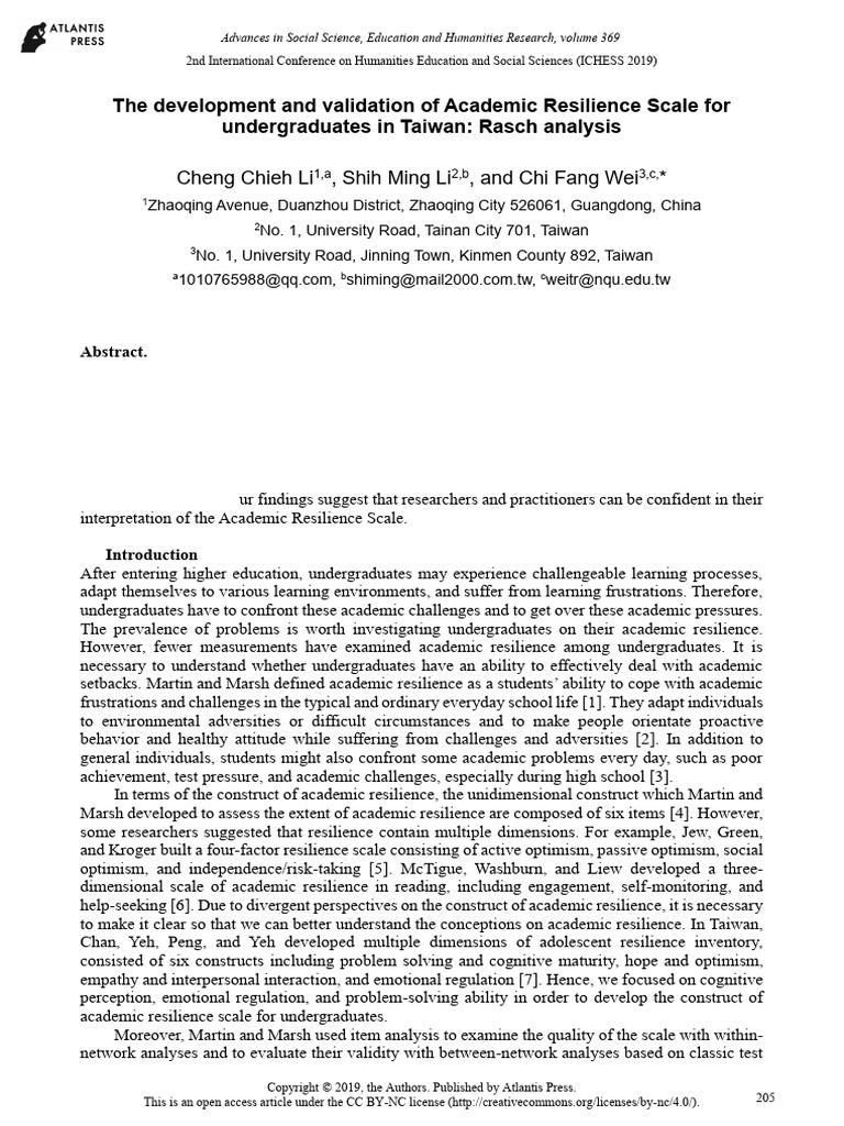 The Development and Validation of Academic Resilience Scale for ...