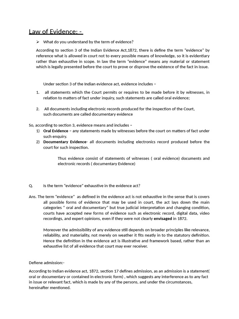 Law of Evidence | PDF | Burden Of Proof (Law) | Evidence (Law)