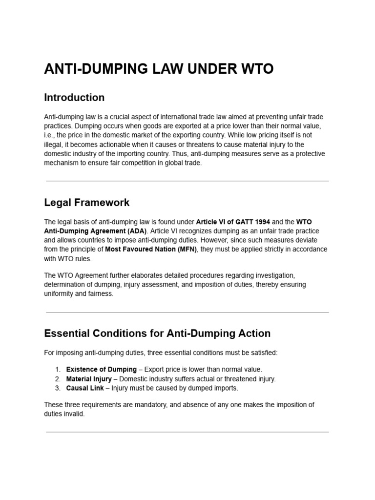 Anti-dumping Law Under Wto | PDF | Dumping (Pricing Policy) | Most ...