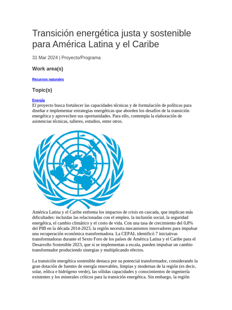 Transición Energética Justa y Sostenible Para América Latina y El ...