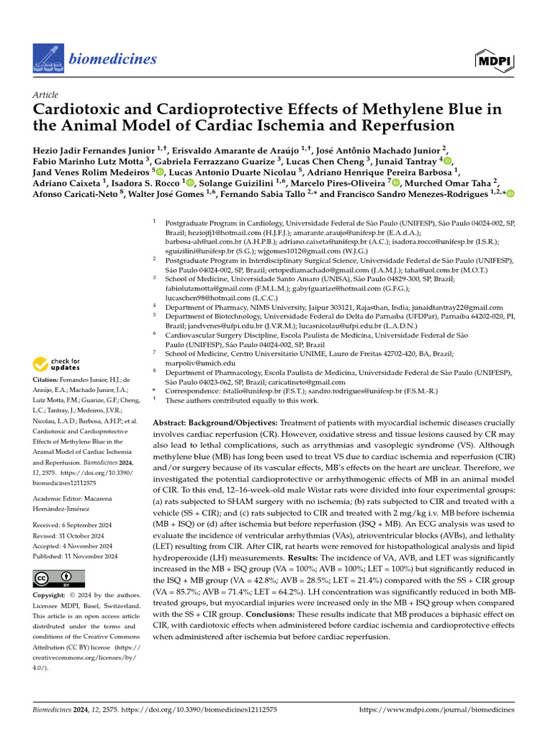 Cardiotoxic and Cardioprotective Effects of Methylene Blue In | PDF ...