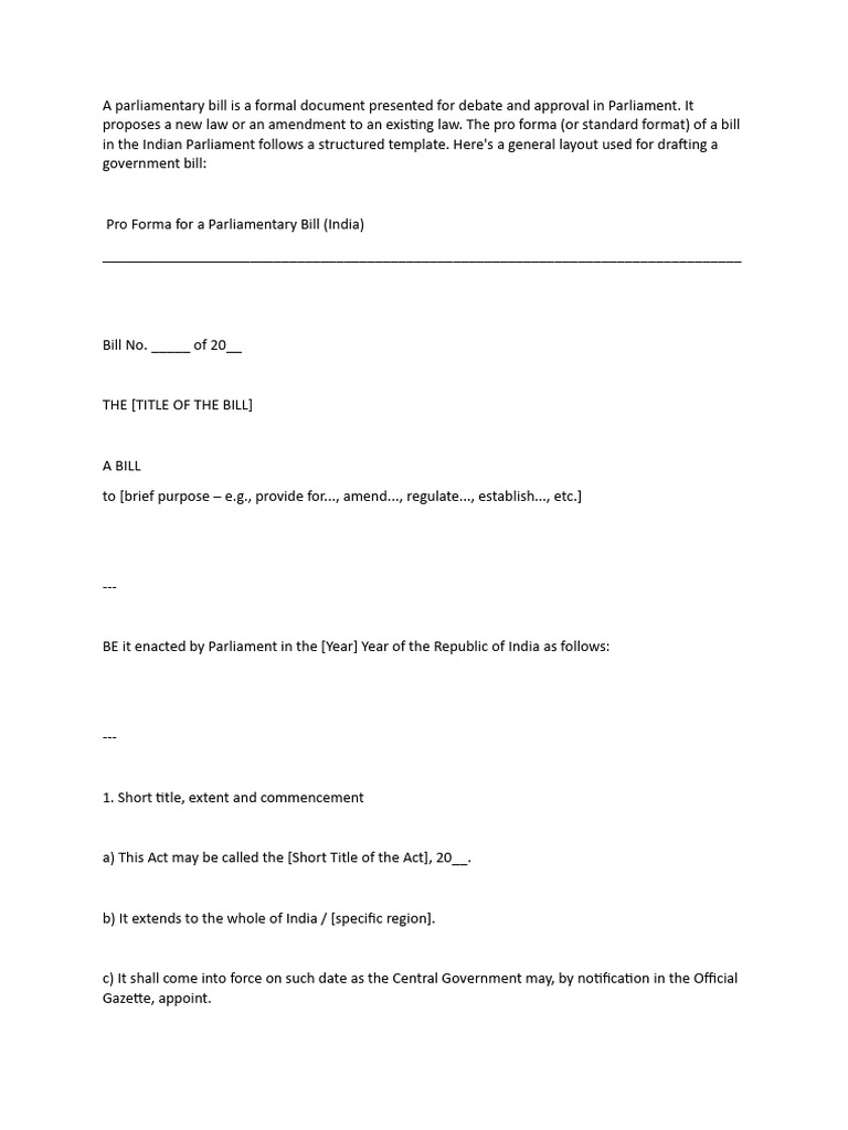 Parliamentary Bill Format | PDF