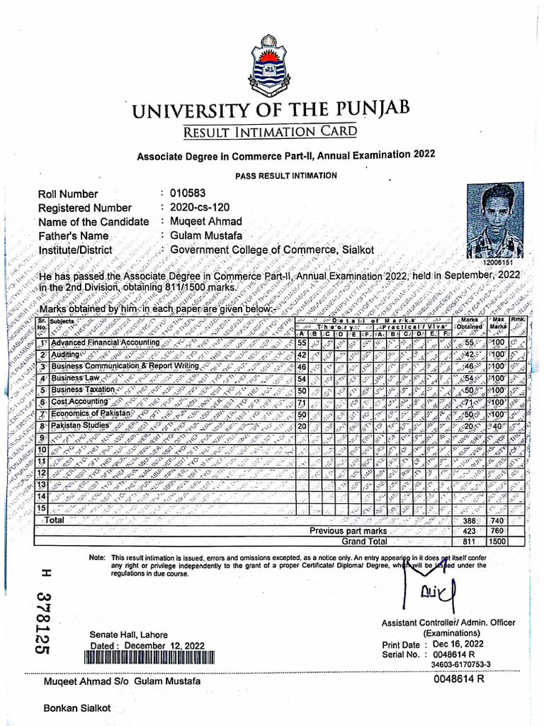 Transcript Front | PDF