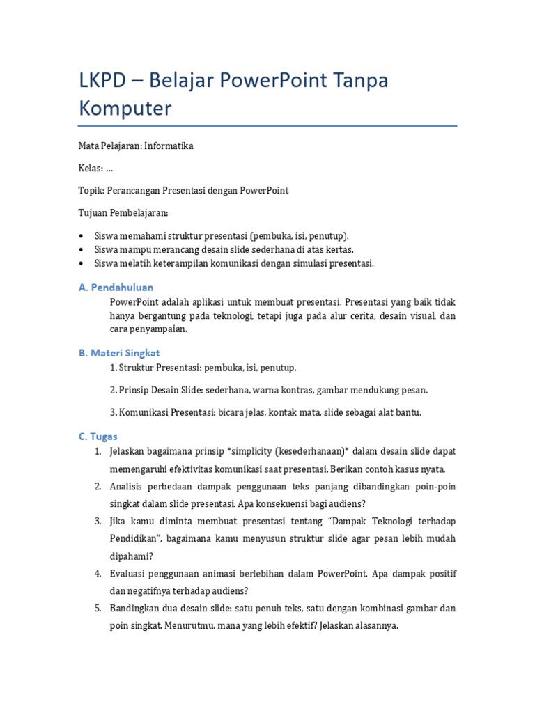 LKPD PowerPoint Informatika | PDF