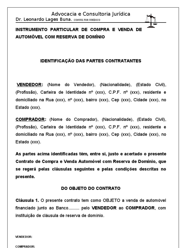 Contrato Compra e Venda de Automóvel