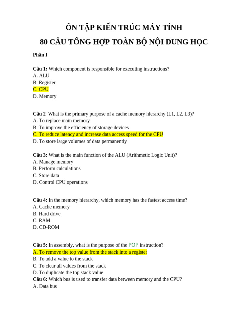 On Tap Kien Truc May Tinh to Nen Vang Day Du | PDF | Computer Data ...