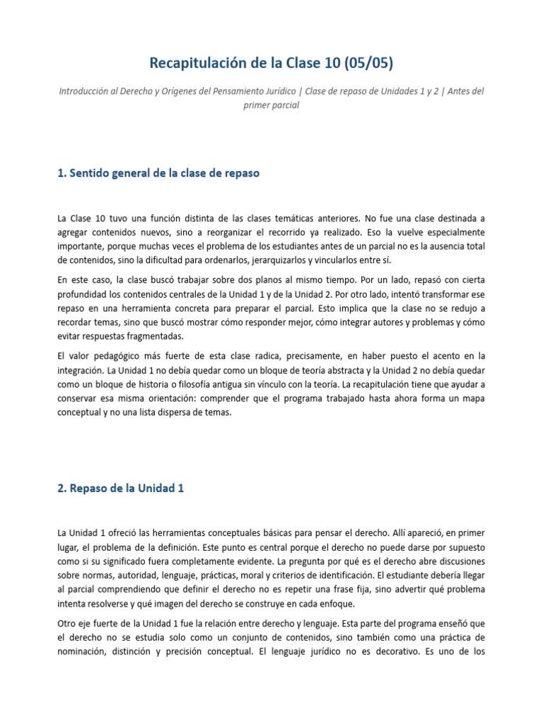 Clase 10. Recapitulación.docx | PDF | Pensamiento | Verdad