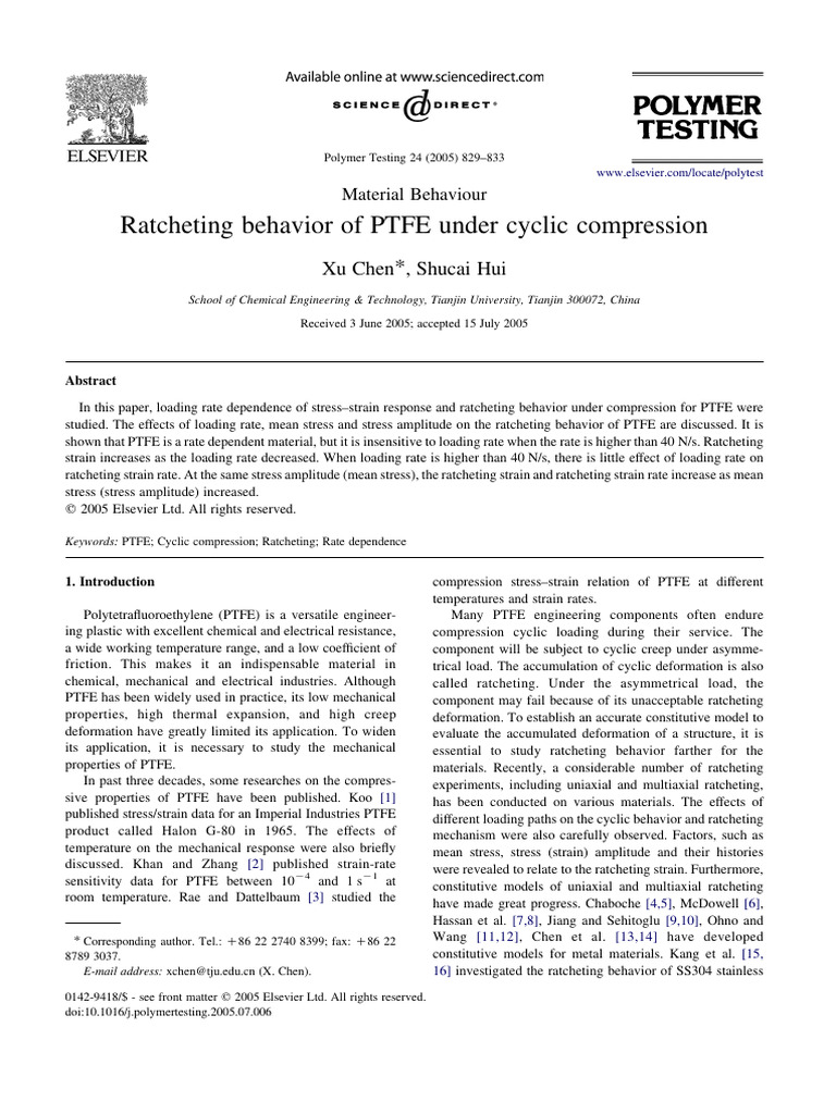 Ratcheting Behavior of PTFE Under Cyclic Compression--chen2005 | PDF ...