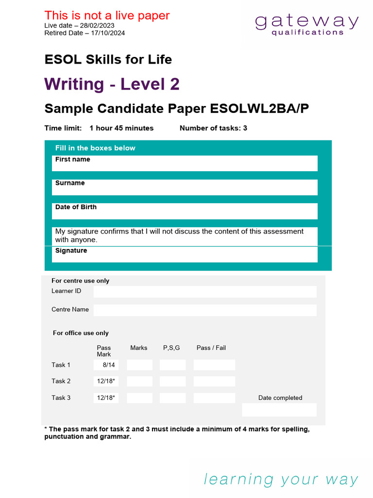ESOL Writing L2 Sample 1 Paper 20 | PDF | English As A Second Or ...
