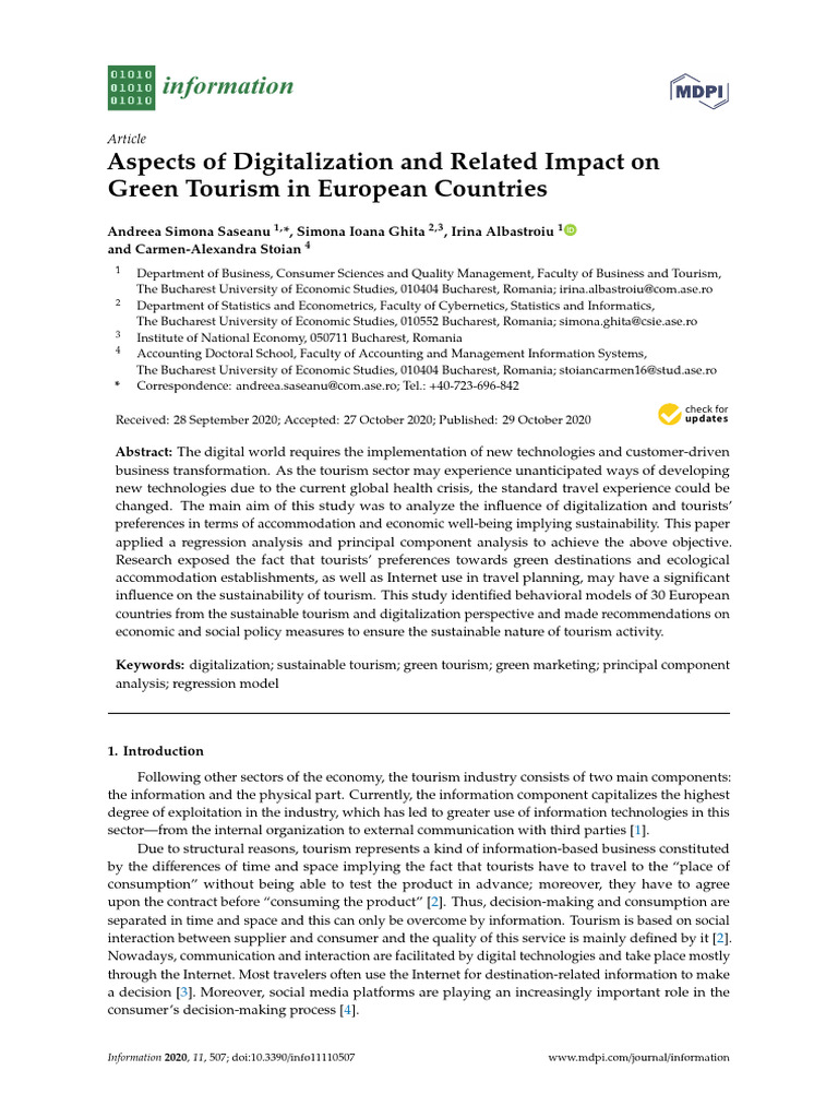 Aspects of Digitalization and Related Impact on Green Tourism in ...