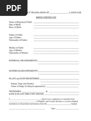Birth Certificate Translation Form
