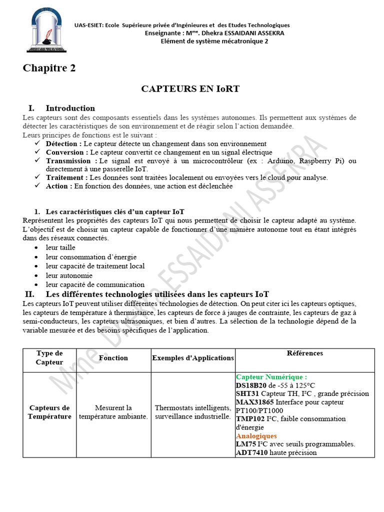 Chapitre 2 | PDF | Internet des objets | Capteur
