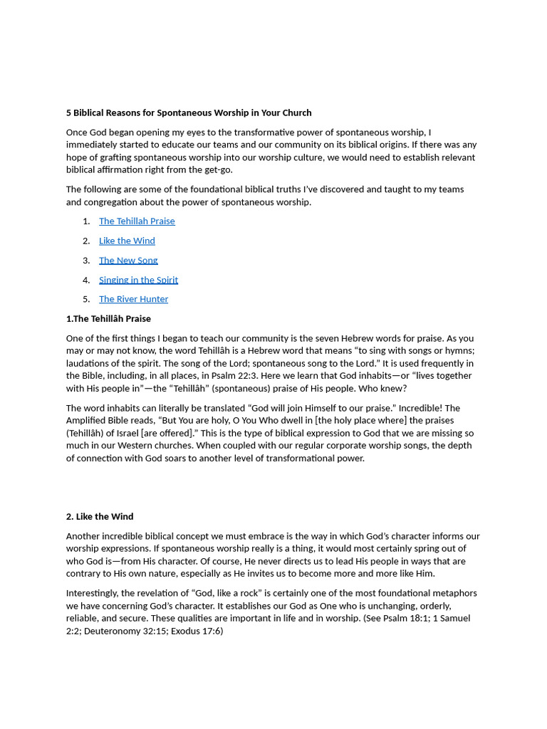 5 Biblical Reasons For Spontaneous Worship in Your Church | PDF | Bible ...