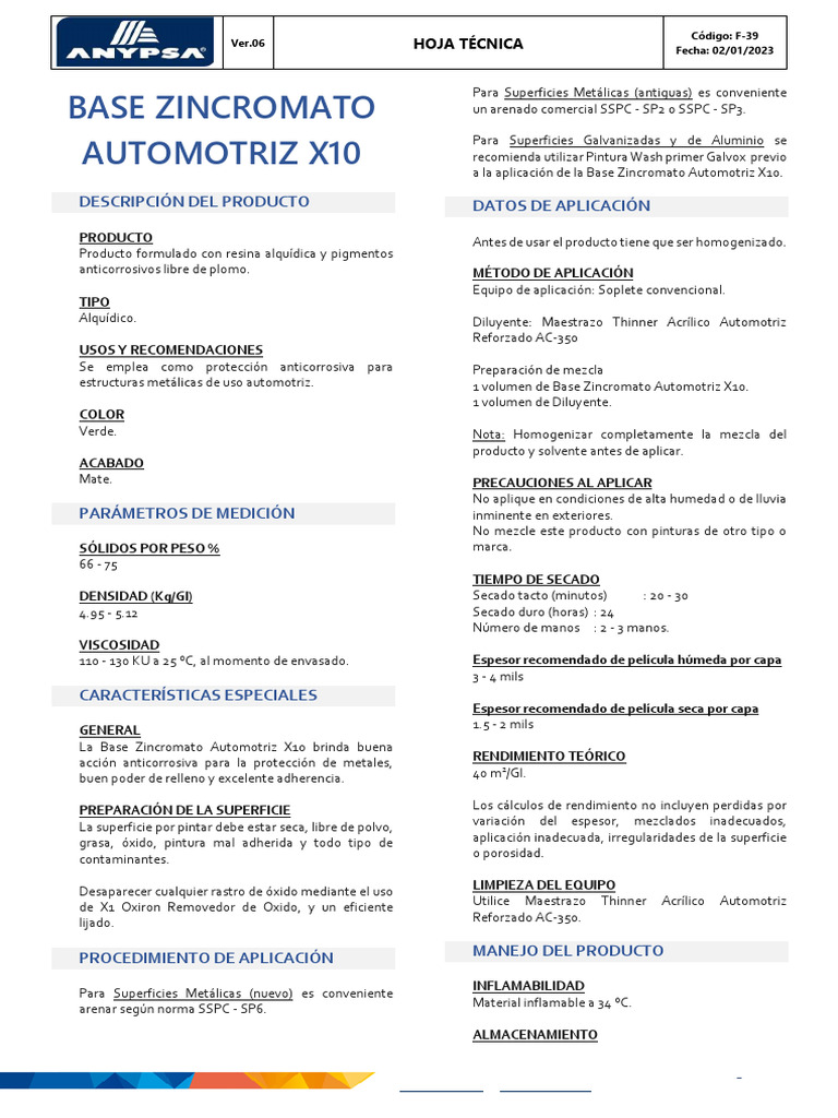 Base Zincromato Automotriz x10. | PDF | Pintar | Materiales