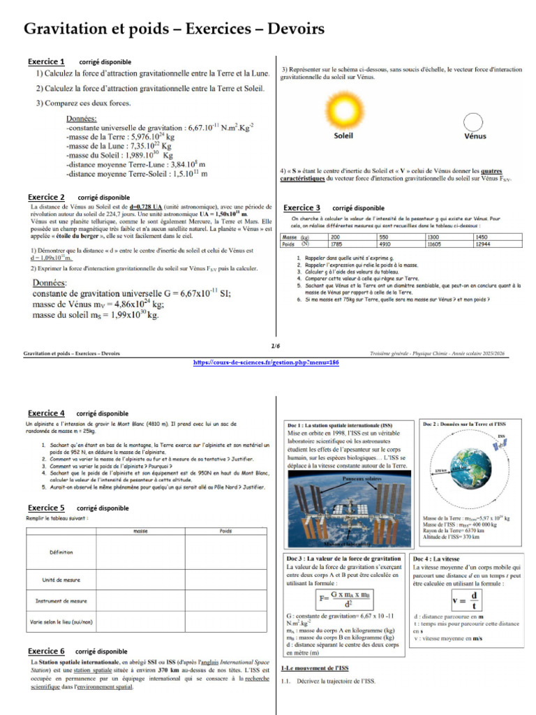 Gravitation Poids Exercices | PDF | Physique | Sciences physiques