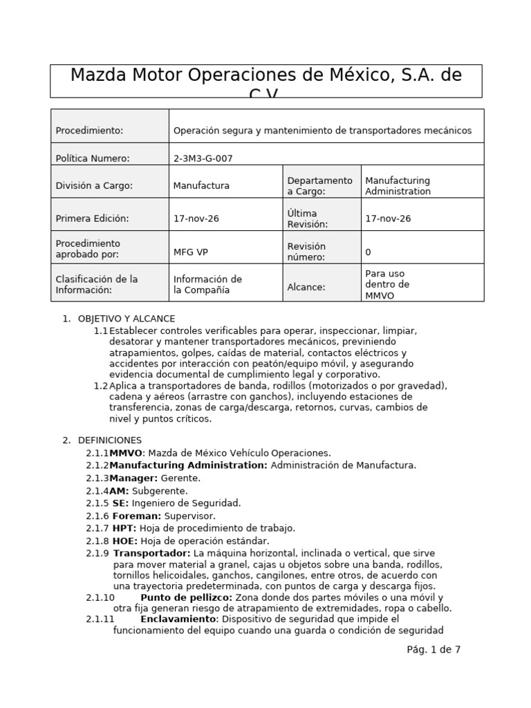 Manejo y Almacenamiento de Materiales (Transportador) | PDF