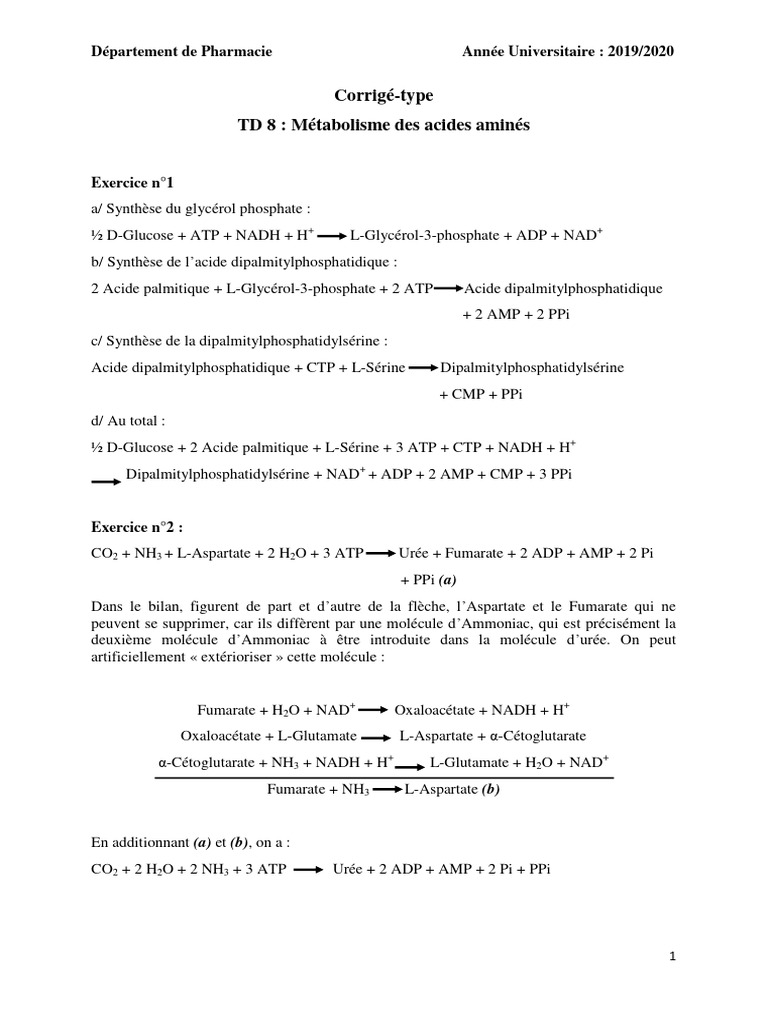 Corrige-Type td8 2019.2020 | PDF | Adénosine triphosphate ...