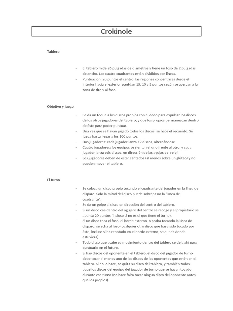 Reglas de Crokinole | PDF