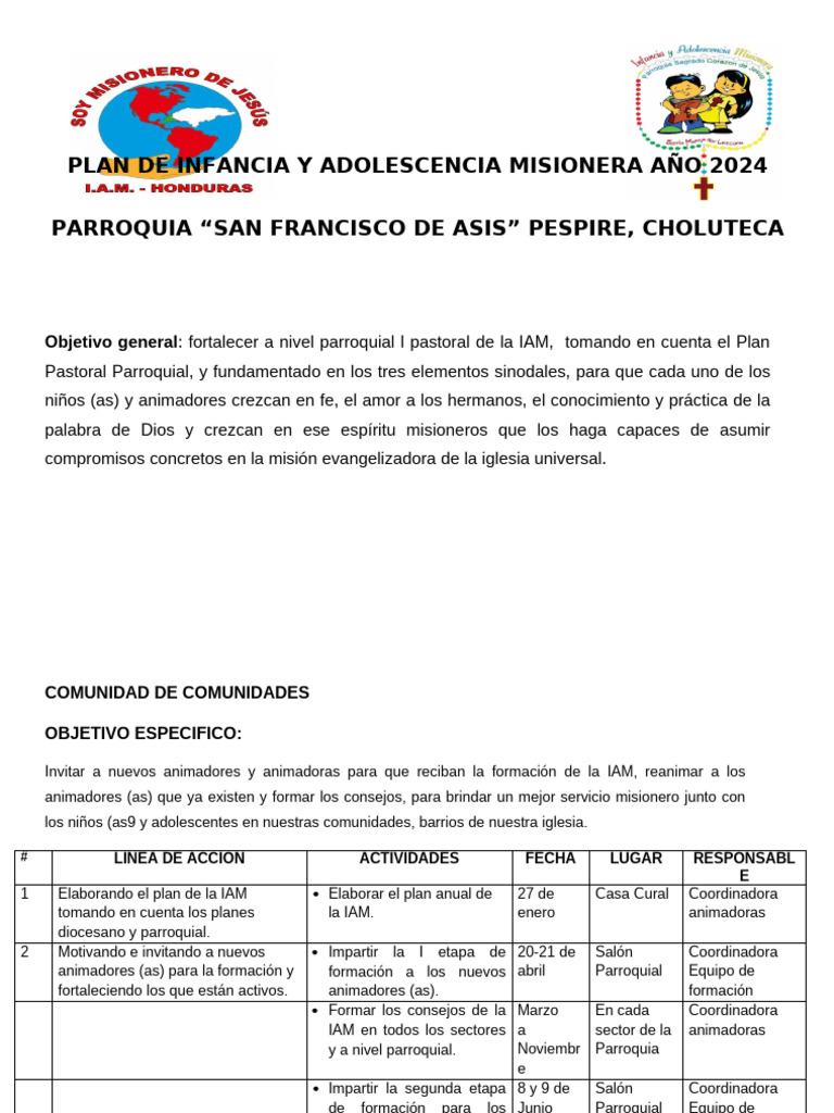 Plan de Infancia y Adolescencia Misionera Año 2024 | PDF
