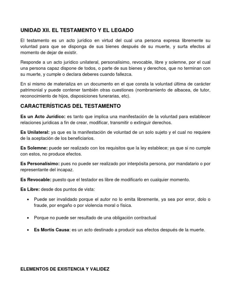 Testamento y Legados: Conceptos Clave | PDF | Voluntad y testamento ...