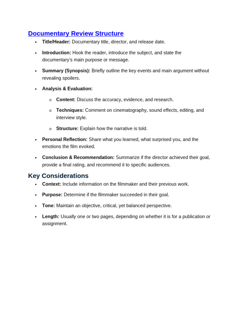 Documentary Review Structure | PDF