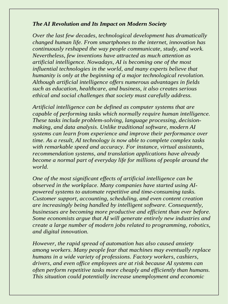 The AI Revolution and Its Impact on Modern Society | PDF | Artificial ...
