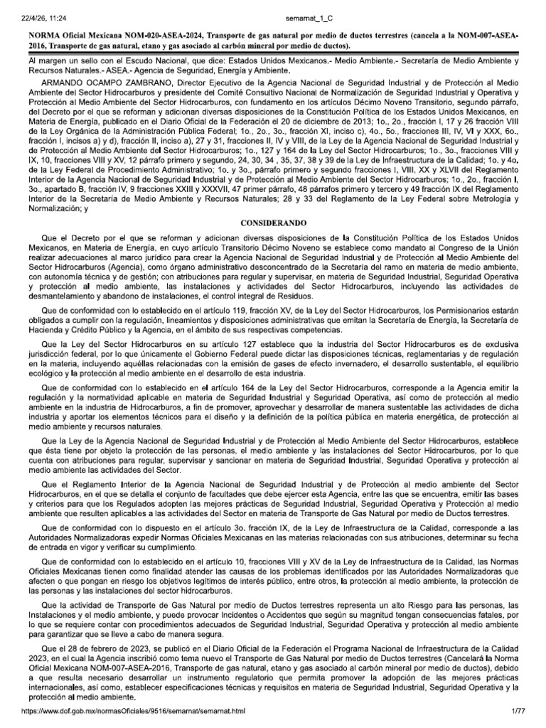 Nom-007-Asea-2016 Transporte de Gas Natural | PDF