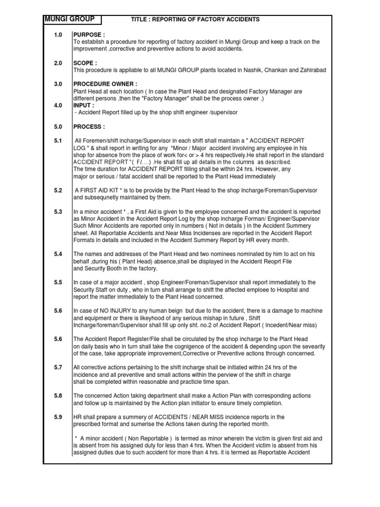 Accident Report Procedure 1 Dangerous Goods Human Resource Management