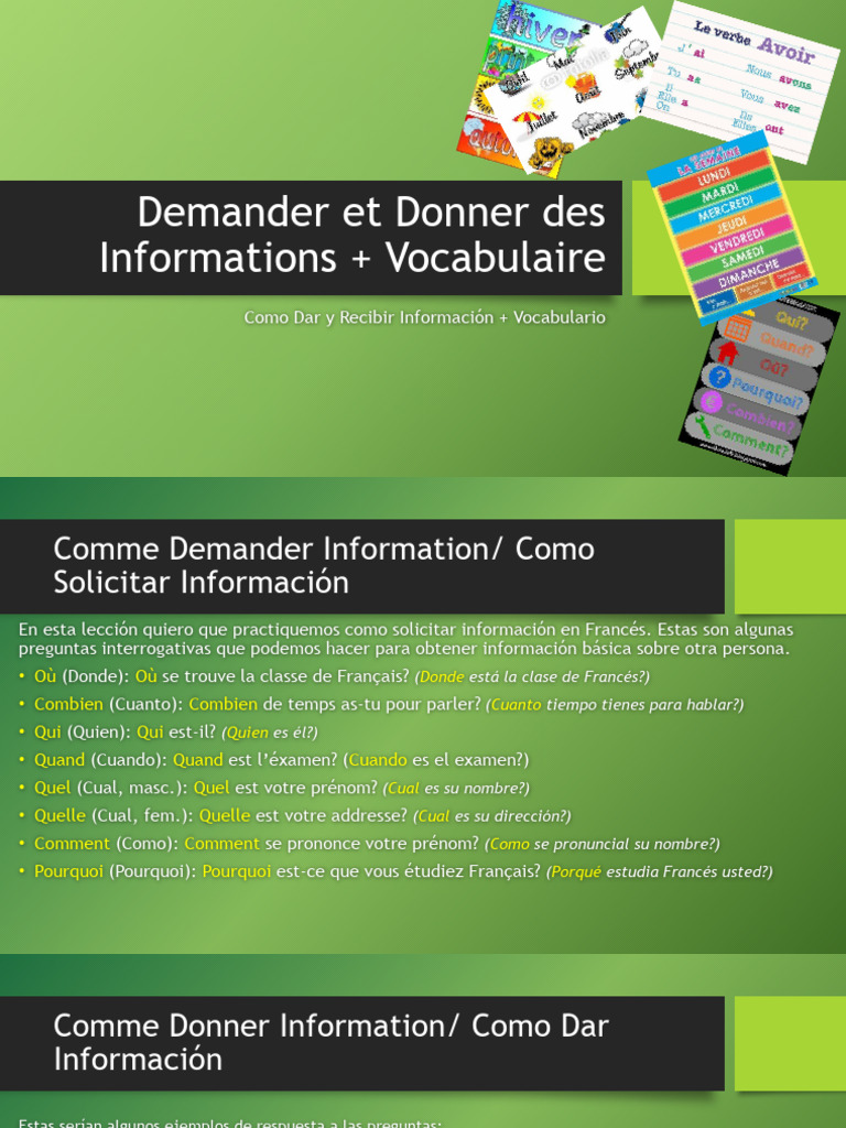Demander Et Donner Des Informations + Vocabulaire | PDF | Événements ...