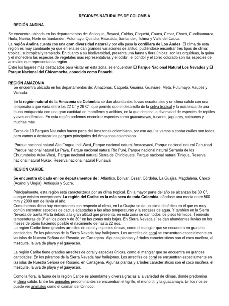 Regiones Naturales de Colombia | PDF