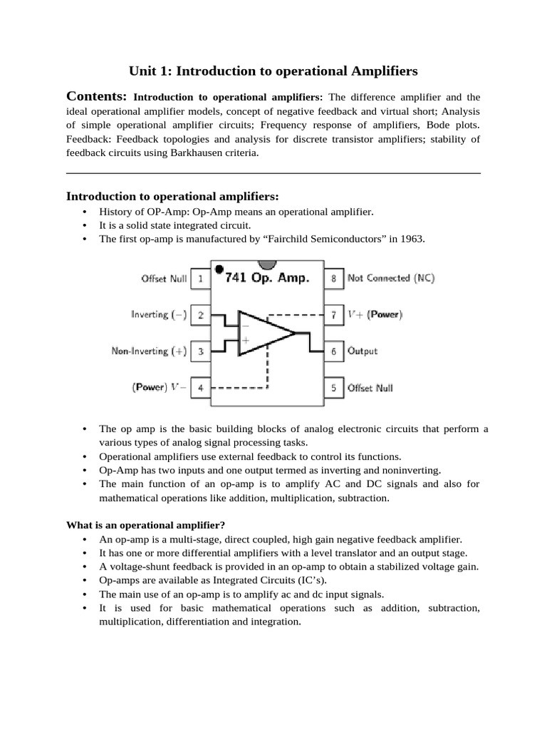 Unit 1 Introduction to operational Amplifiers | PDF | Operational ...