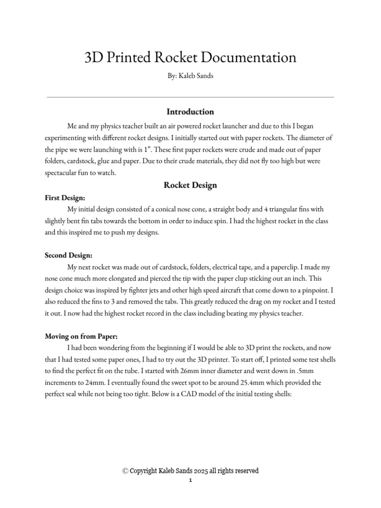 3D Printed Rocket Documentation | PDF | Drag (Physics) | Rocket
