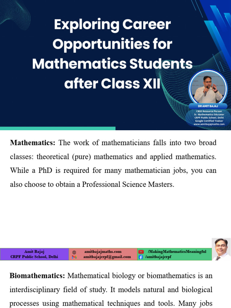 Various Career Options for Mathematics Students(Presentation by Dr Amit ...
