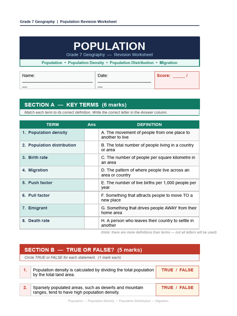 Population Worksheet | PDF