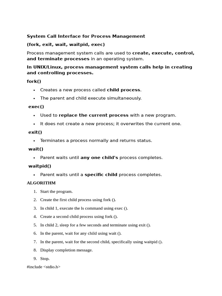 System Call Interface for Process Management | PDF | Computer ...