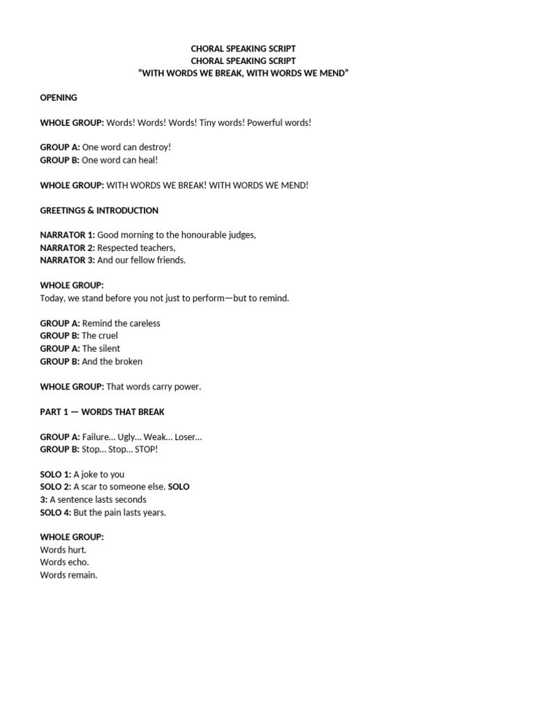 Choral Speaking Script | PDF