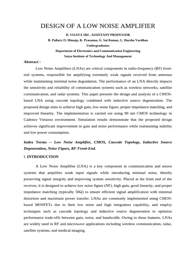 Design of a Low Noise Amplifier | PDF | Amplifier | Telecommunications ...