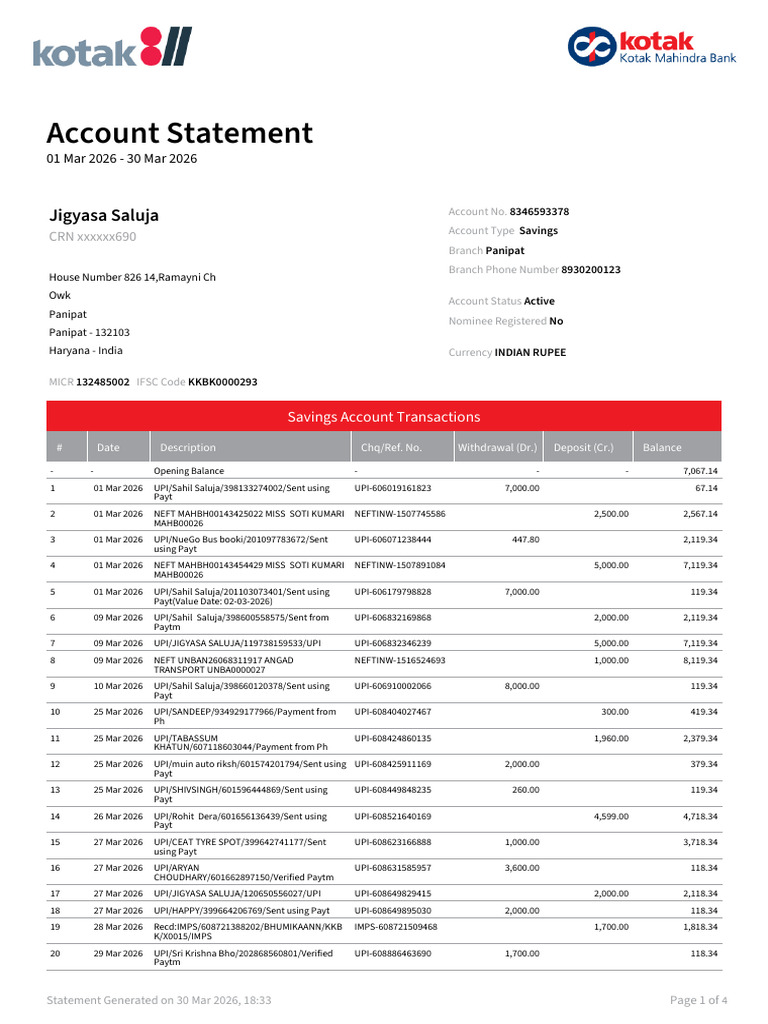 AccountStatement 01 Mar 2026 30 Mar 2026 | PDF | Transaction Account ...