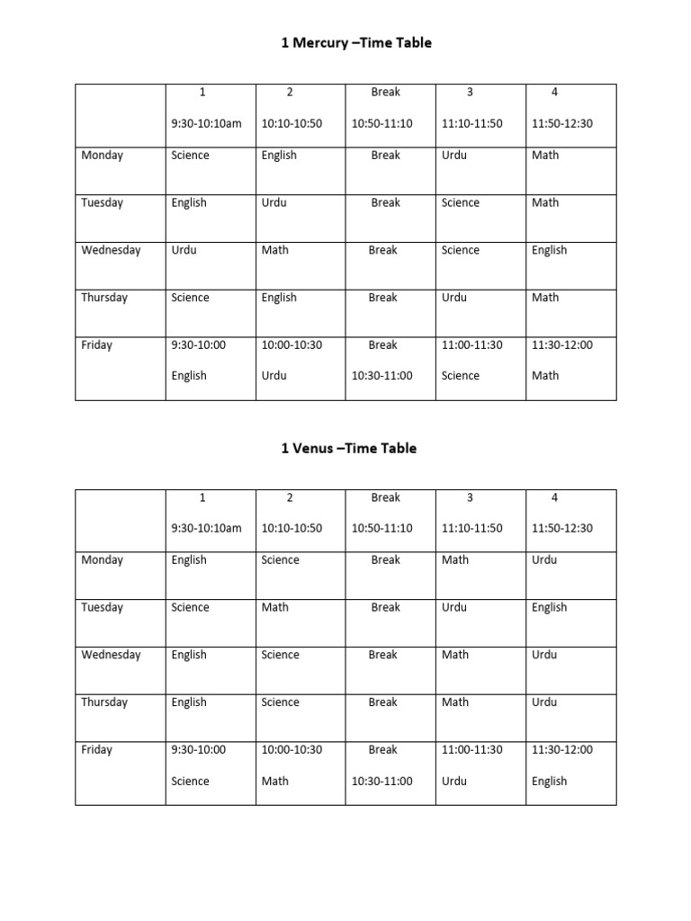 Grade 1 - Time Tables | PDF