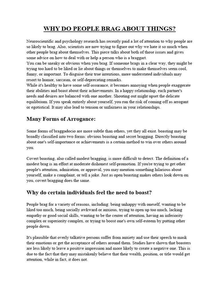 WHY DO PEOPLE BRAG ABOUT THINGS | PDF | Empathy | Social Skills