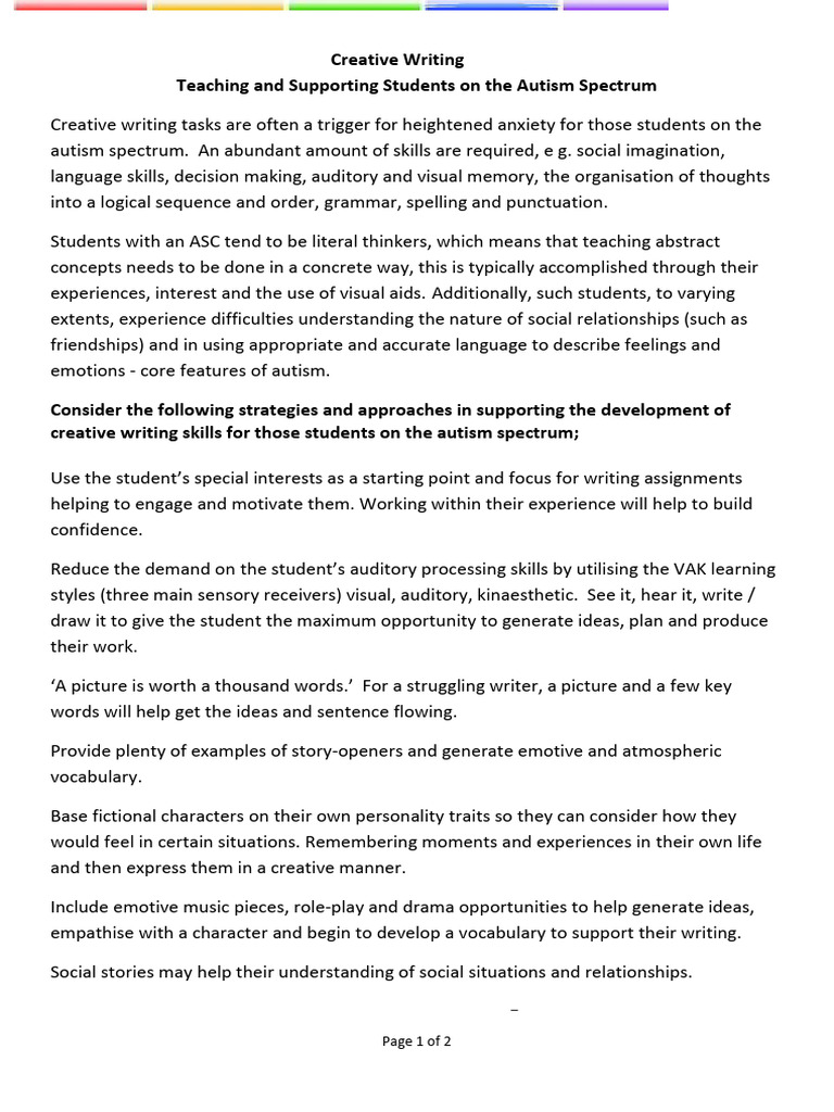 Creative Writing Guidance | PDF | Autism | Experience