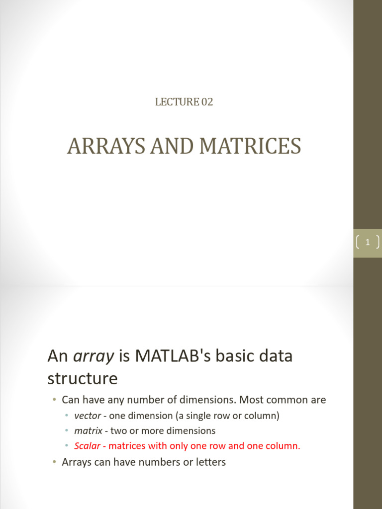 Lec 02 Arrays and Matrices Without Audio | PDF | Matrix (Mathematics ...