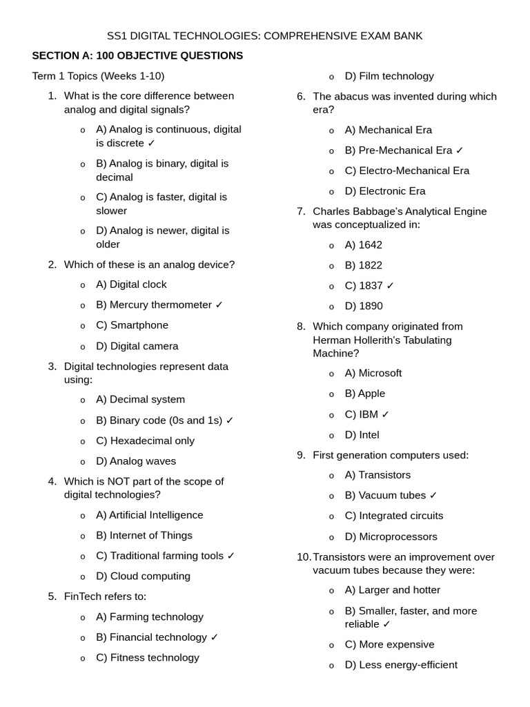 Ss1 Digital Technologies Question Bank | PDF | Graphical User ...